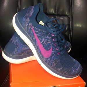 Nike Free 4.0 Flyknit size 7 blue/fuchsia